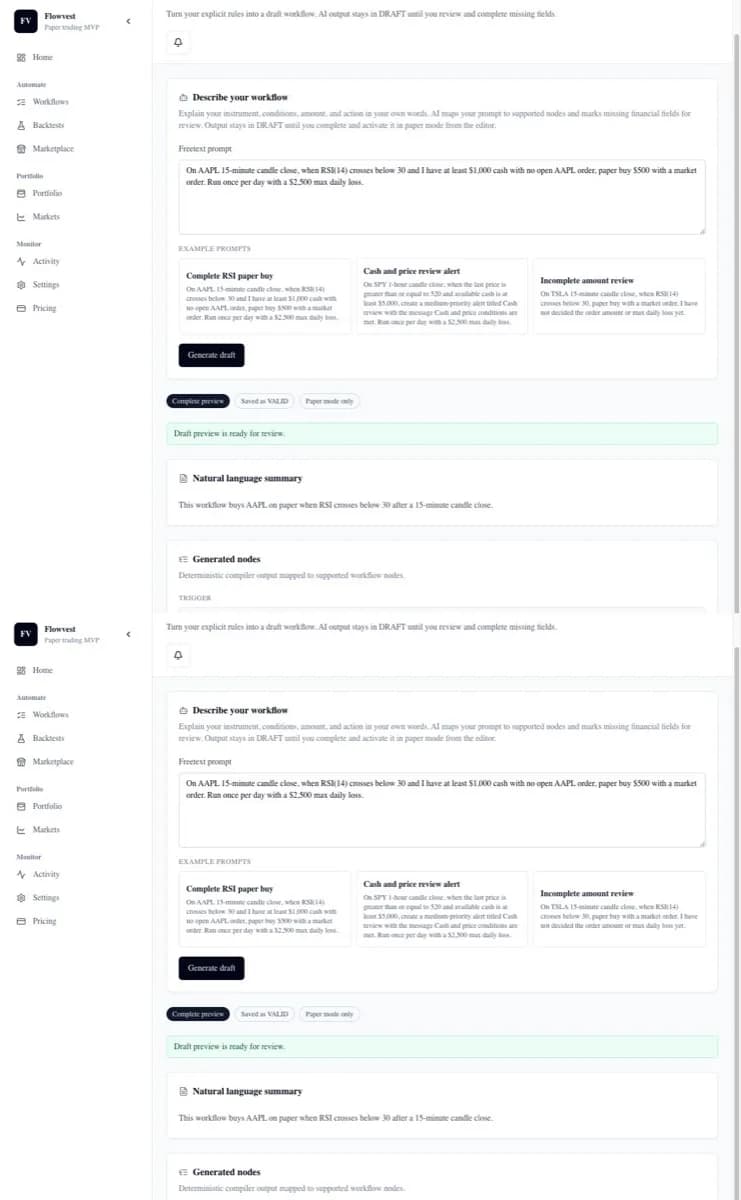 Flowvest visual workflow builder interface